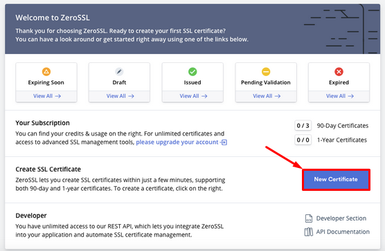 ZeroSSL - 1 - New certificate