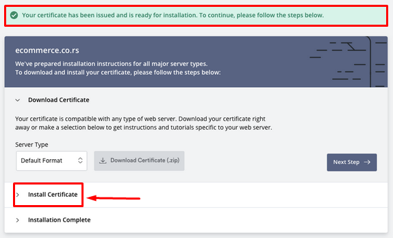 ZeroSSL - 9 - Install certificate